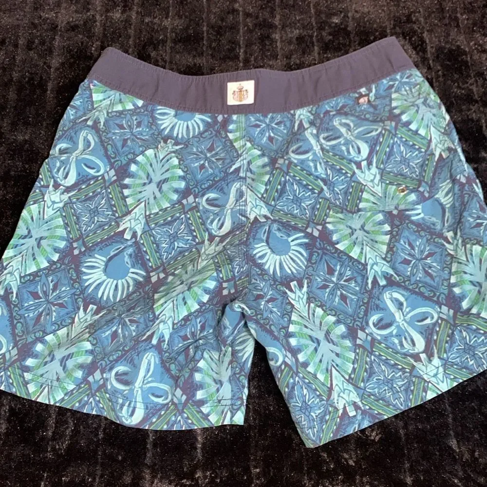 Men's Duke Kahanamoku Swim Shorts in Navy, Blue, Green and White